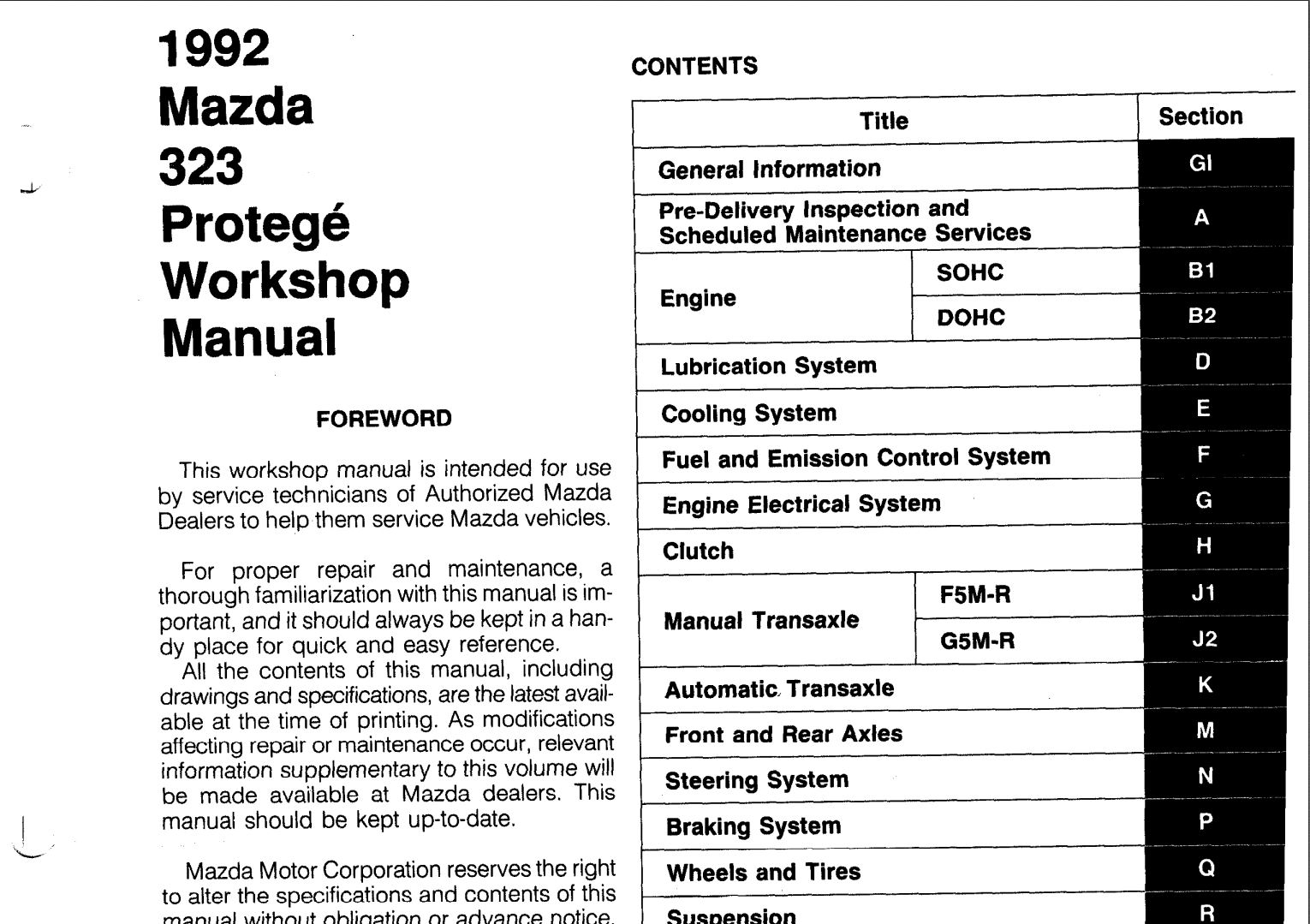Workshop manual Mazda Hatchback 323 GLC 1.0 1.3 1.4 Service & Repair format de poche 