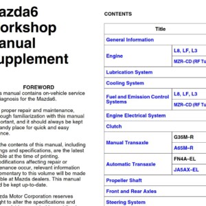 Mazda 6 2002 Workshop Manual Supplement