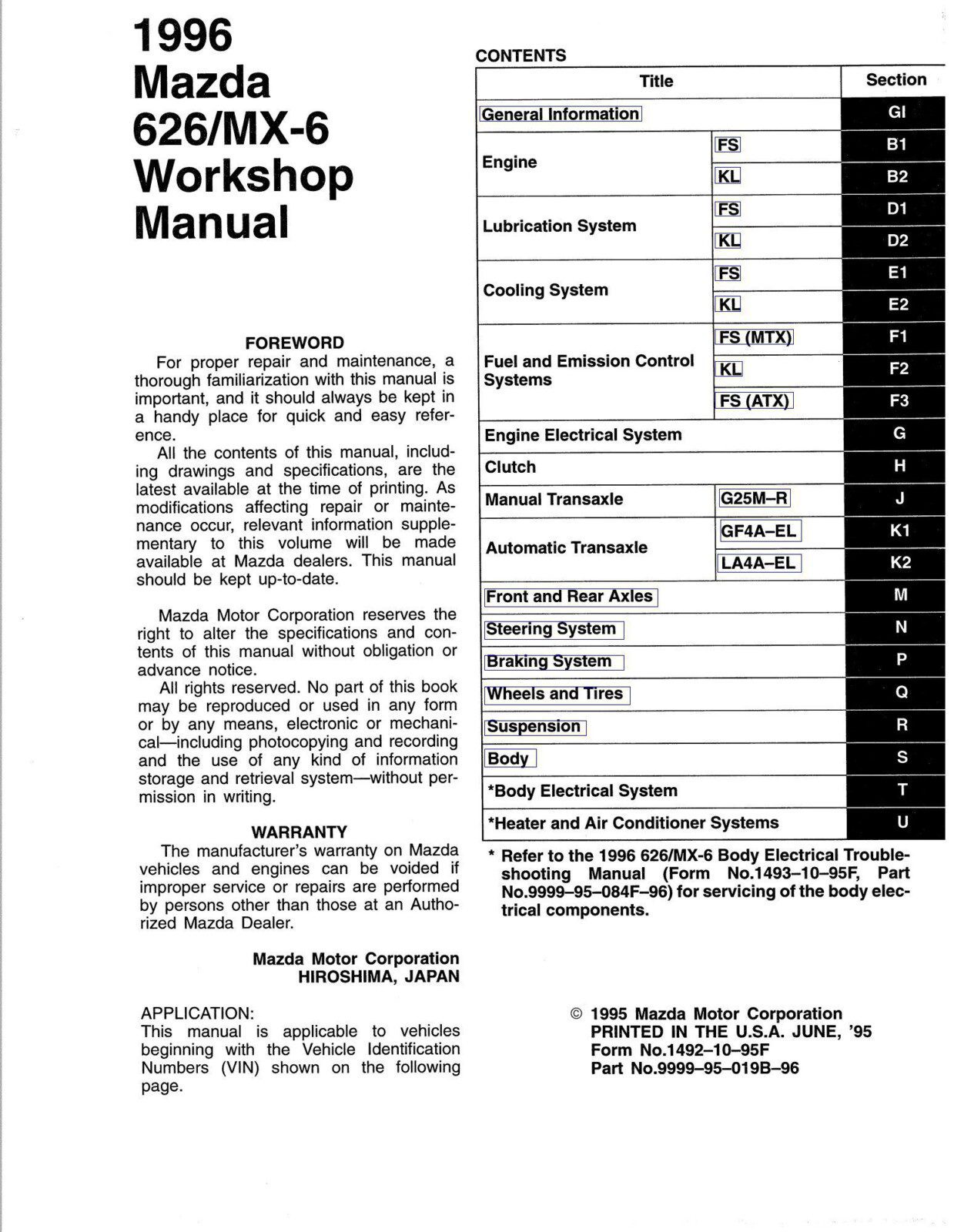 Mazda 626 MX6 1992 1997 Manual Download In PDF For Free