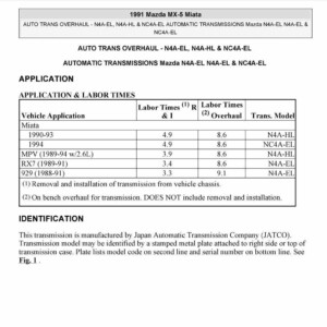 Mazda Miata 1991 - 1993 Factory Service Manuals