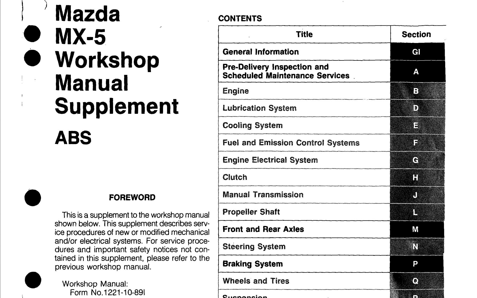 Mazda MX-5 Workshop Manual Supplement ABS
