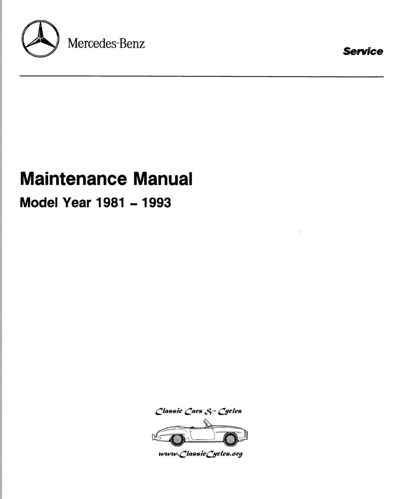 Mercedes-Benz Maintenance All Models 1981 - 1993 Service Manual – PDF ...