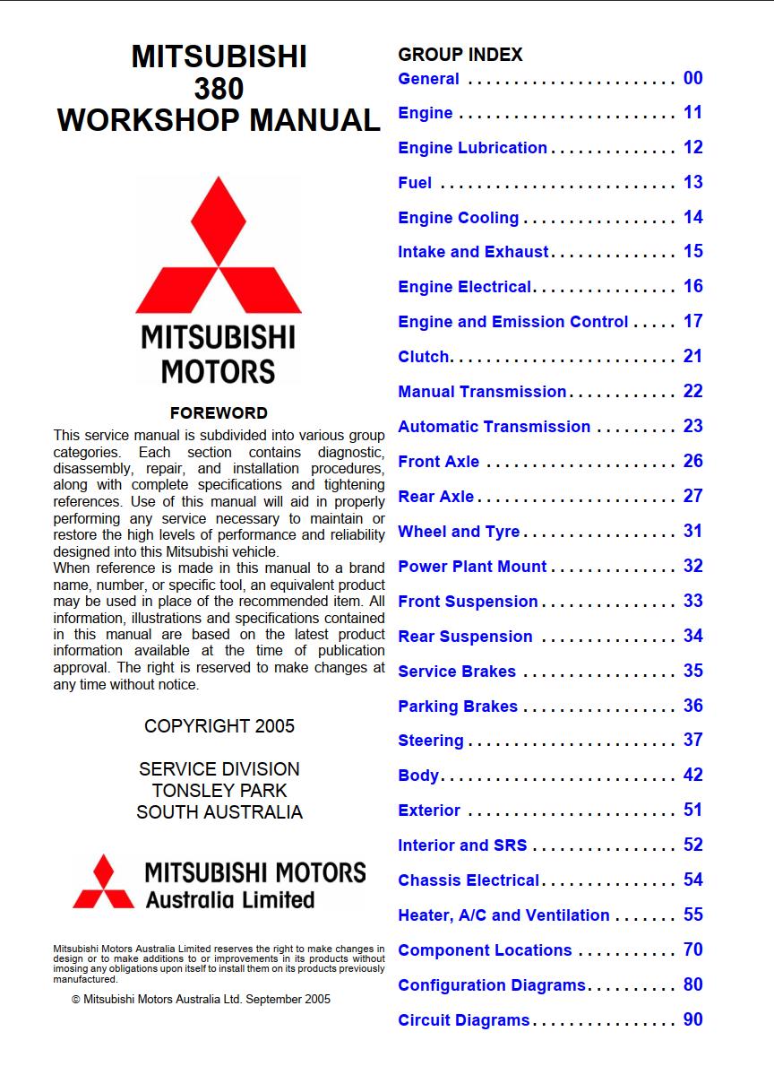 PDF ONLINE - Mitsubishi 380 2005 Workshop Manual VOL 1 – PDF Download