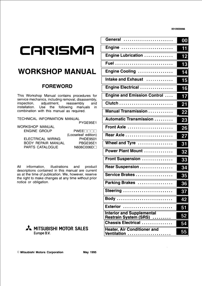 Mitsubishi Carisma 1996 Chassis Workshop Manual PWDE9502