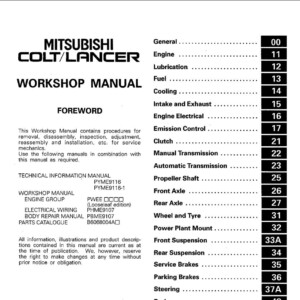 Mitsubishi Colt 1992 - 1995 Service Repair Manual
