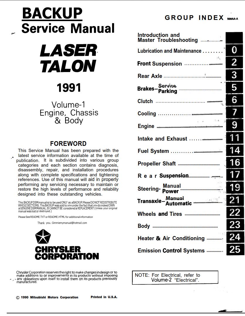 Mitsubishi Eclipse 1991 Service Manuals