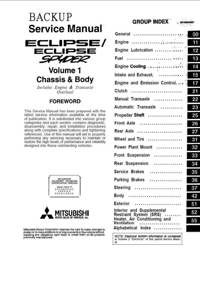 Mitsubishi Eclipse Eclipse Spyder 1990 - 1998 Service Manual