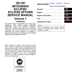 Mitsubishi Eclipse Spyder 2003 - 2005 Service Repair Manual