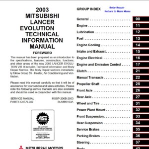 Mitsubishi Lancer Evolution 2003 Technical Information Manual