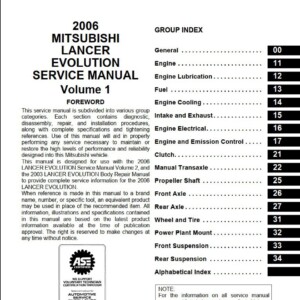 MITSUBISHI LANCER EVOLUTION 9 2006 SERVICE MANUAL