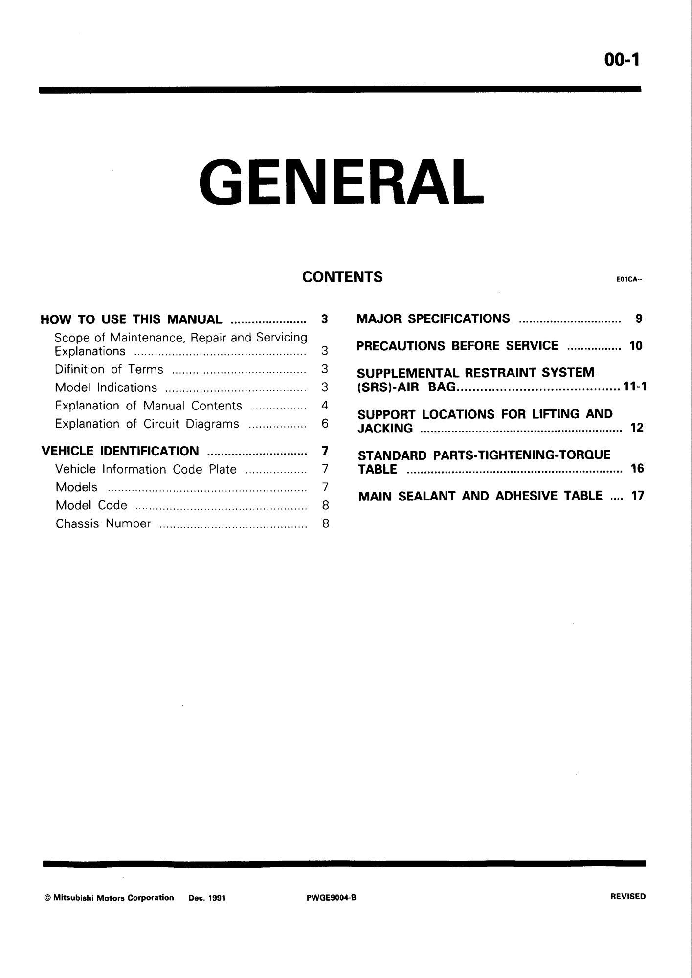 Mitsubishi Sigma 1991 - 1995 Workshop Manual