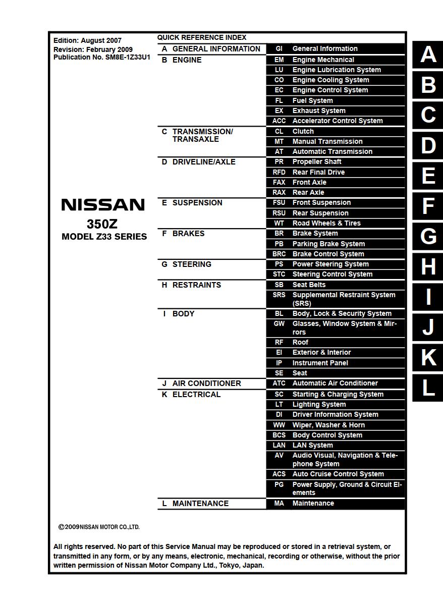 Nissan 350z 2008 Service Repair Manual