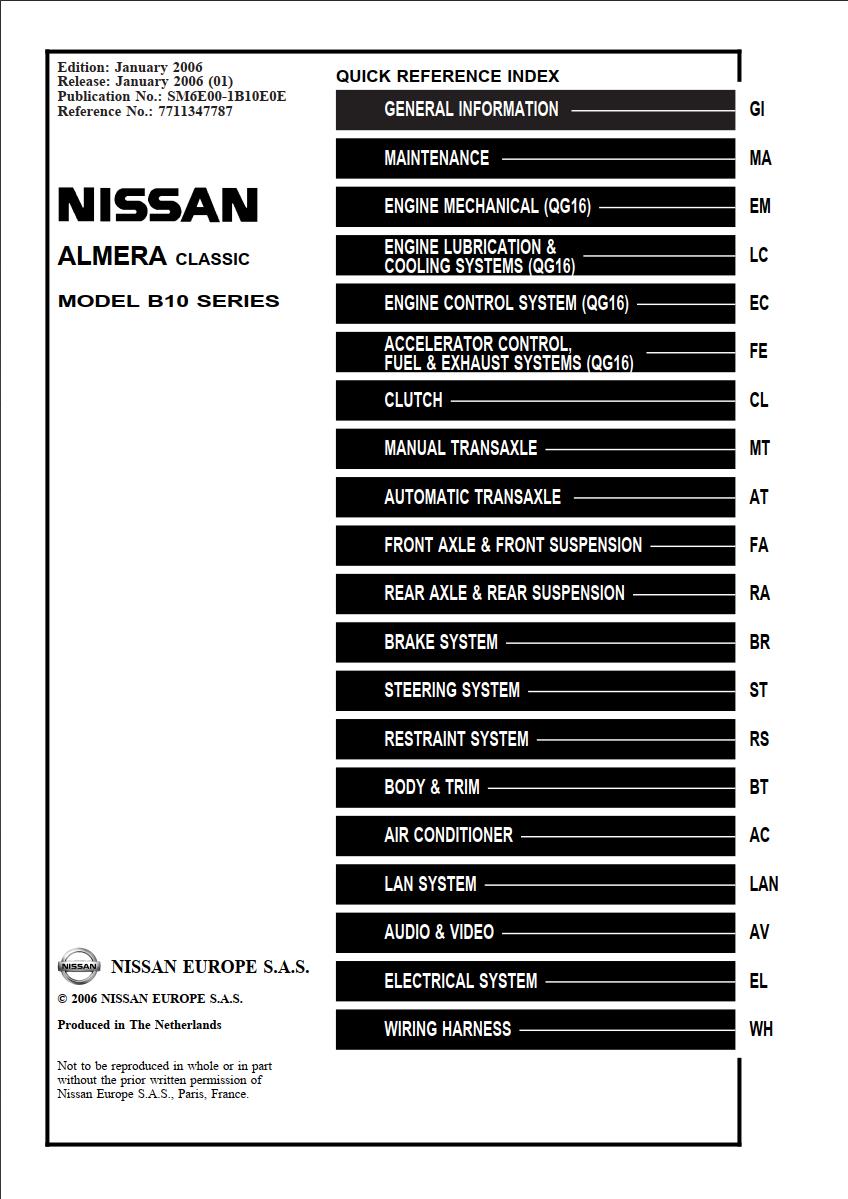 Nissan Almera Classic Electronic Repair Manual – PDF Download