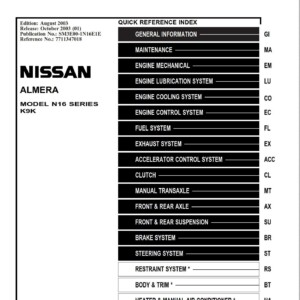 Nissan Almera N16 348 K9K YD22 82kw 100kW Electronic Service Manual