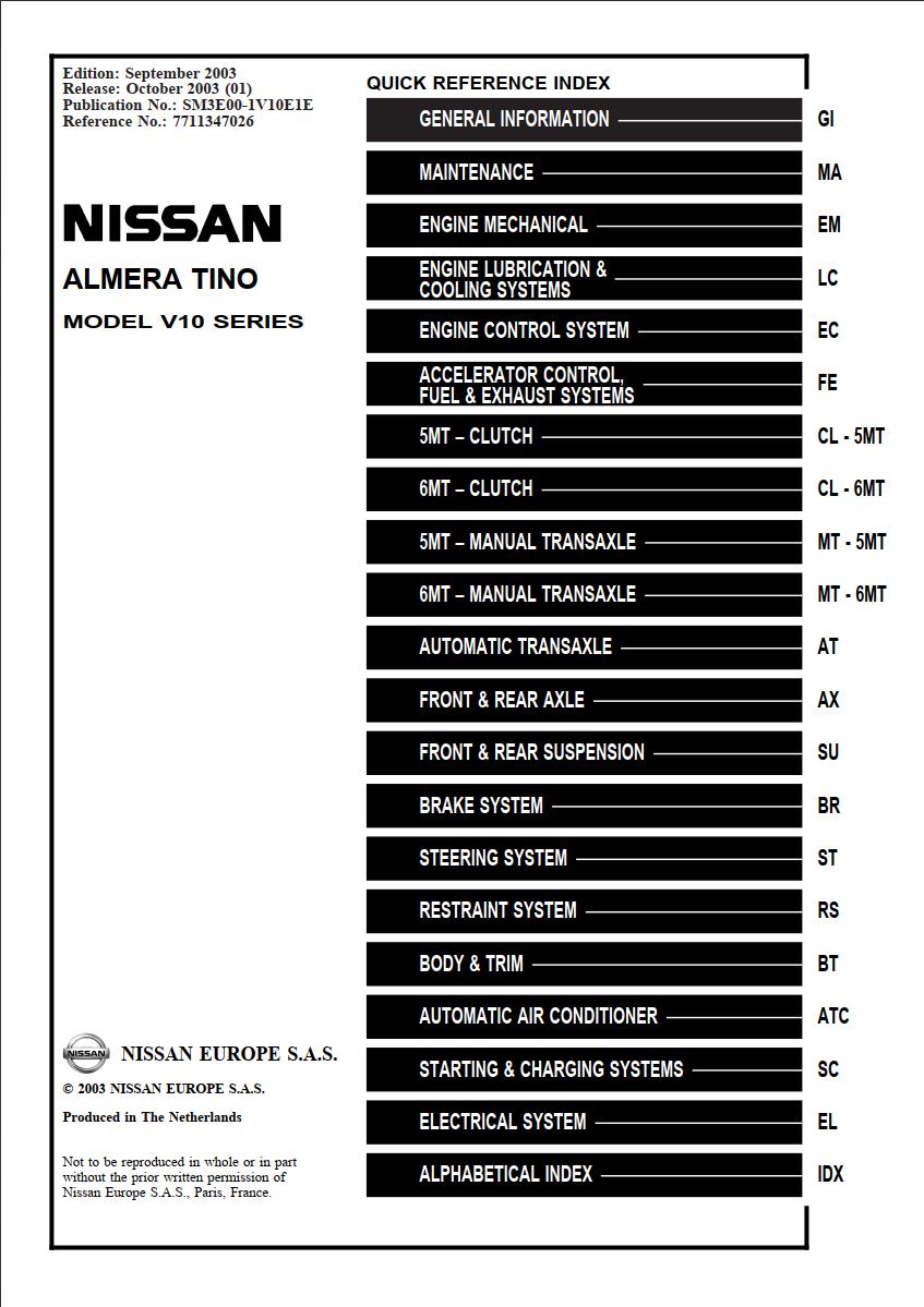 Nissan Almera Tino Workshop Repair Manual
