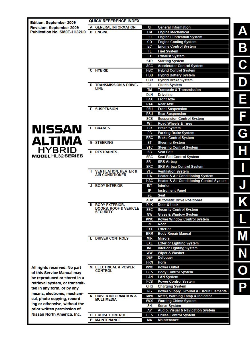 Nissan Altima Hybrid 2010 Service Repair Manual