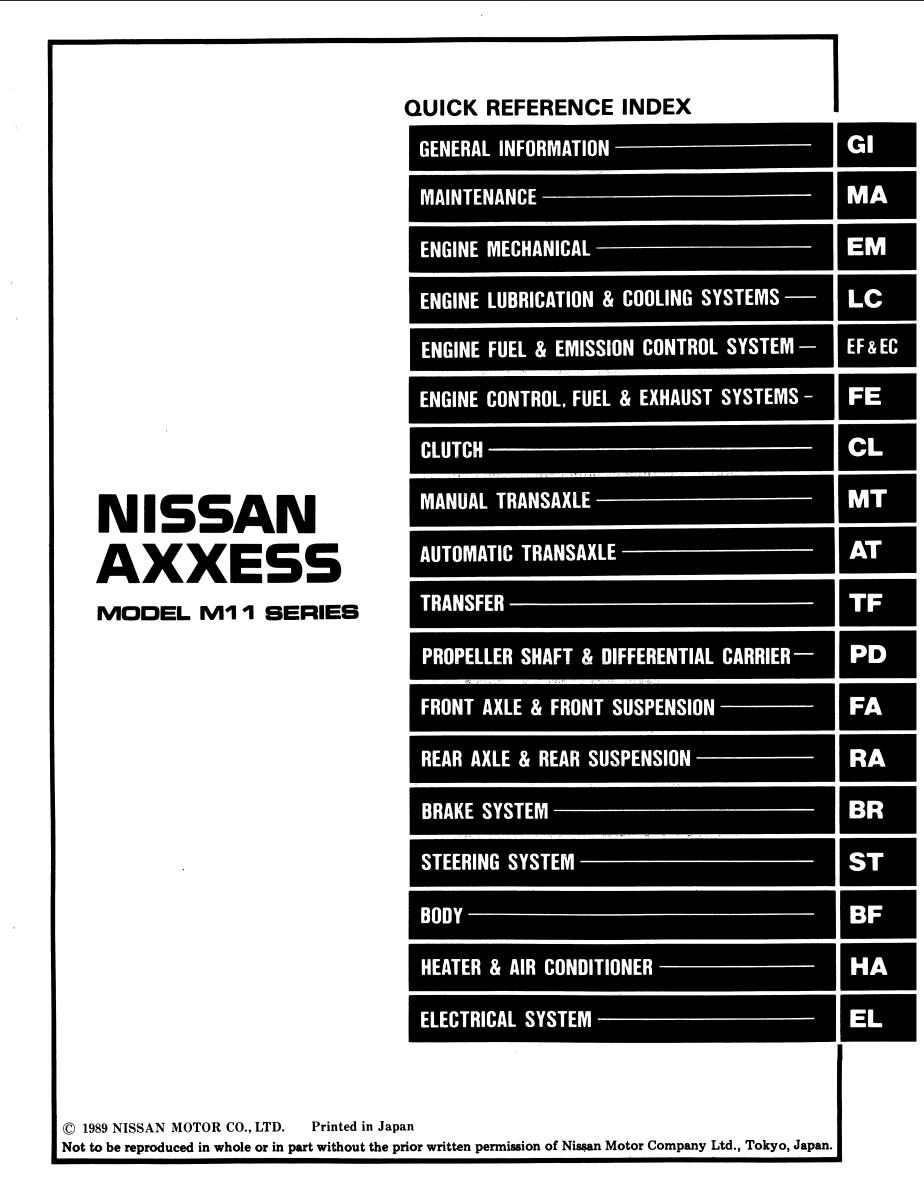 Nissan Axxess 1990 Service Repair Manual