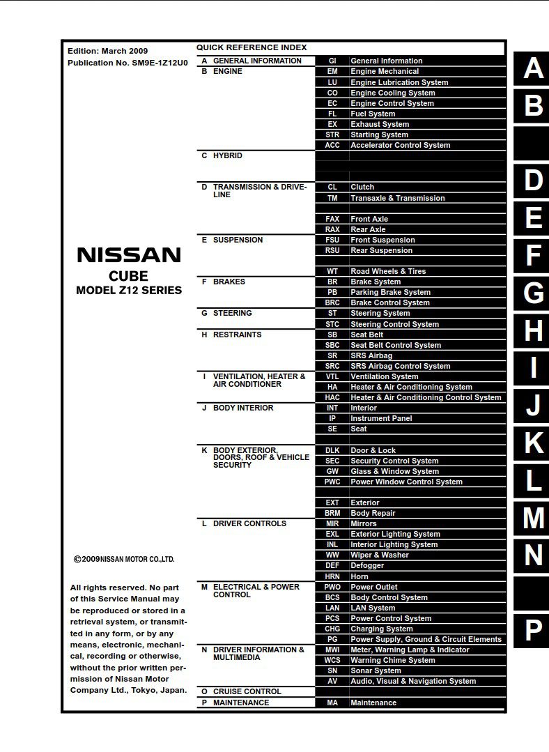 Nissan Cube 2009 Service Repair Manual