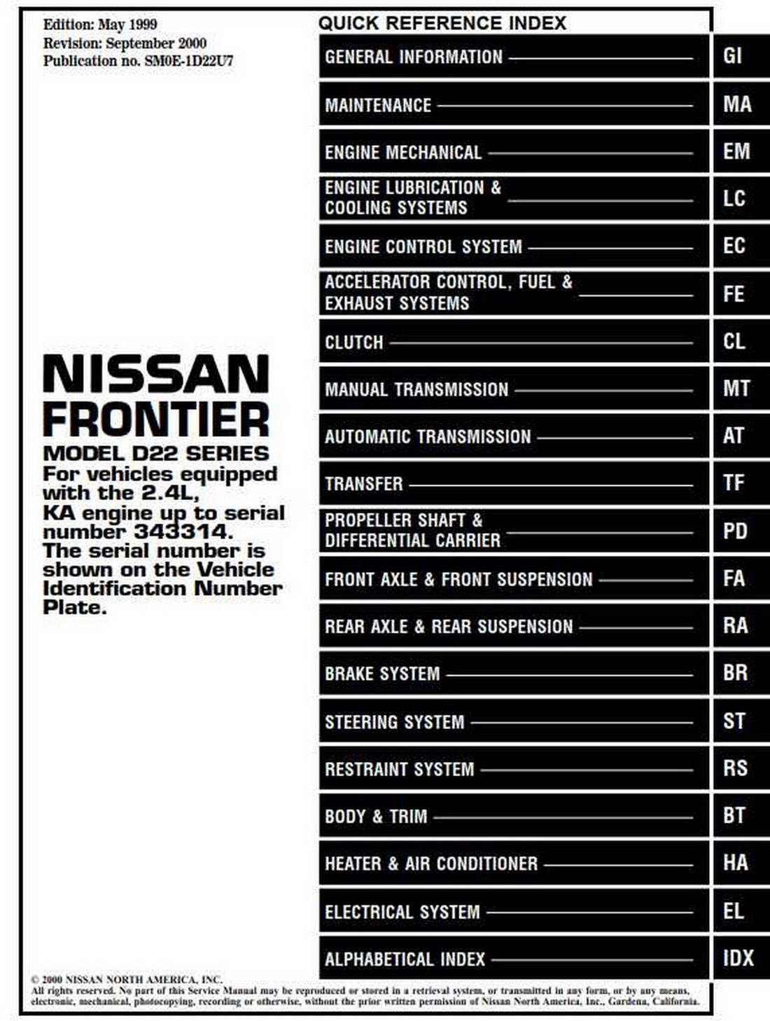 Nissan Frontier Model D22 Series 2000, Nissan Frontier Wiring Diagram 2000