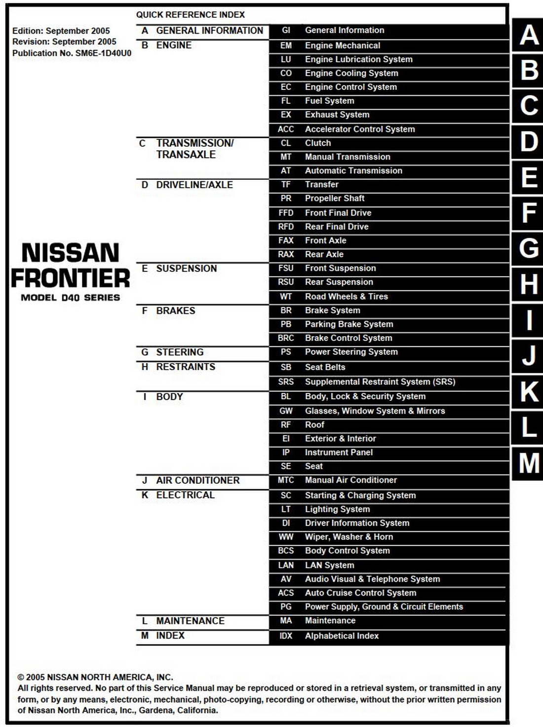 NISSAN FRONTIER MODEL D40 SERIES 2006 SERVICE MANUAL