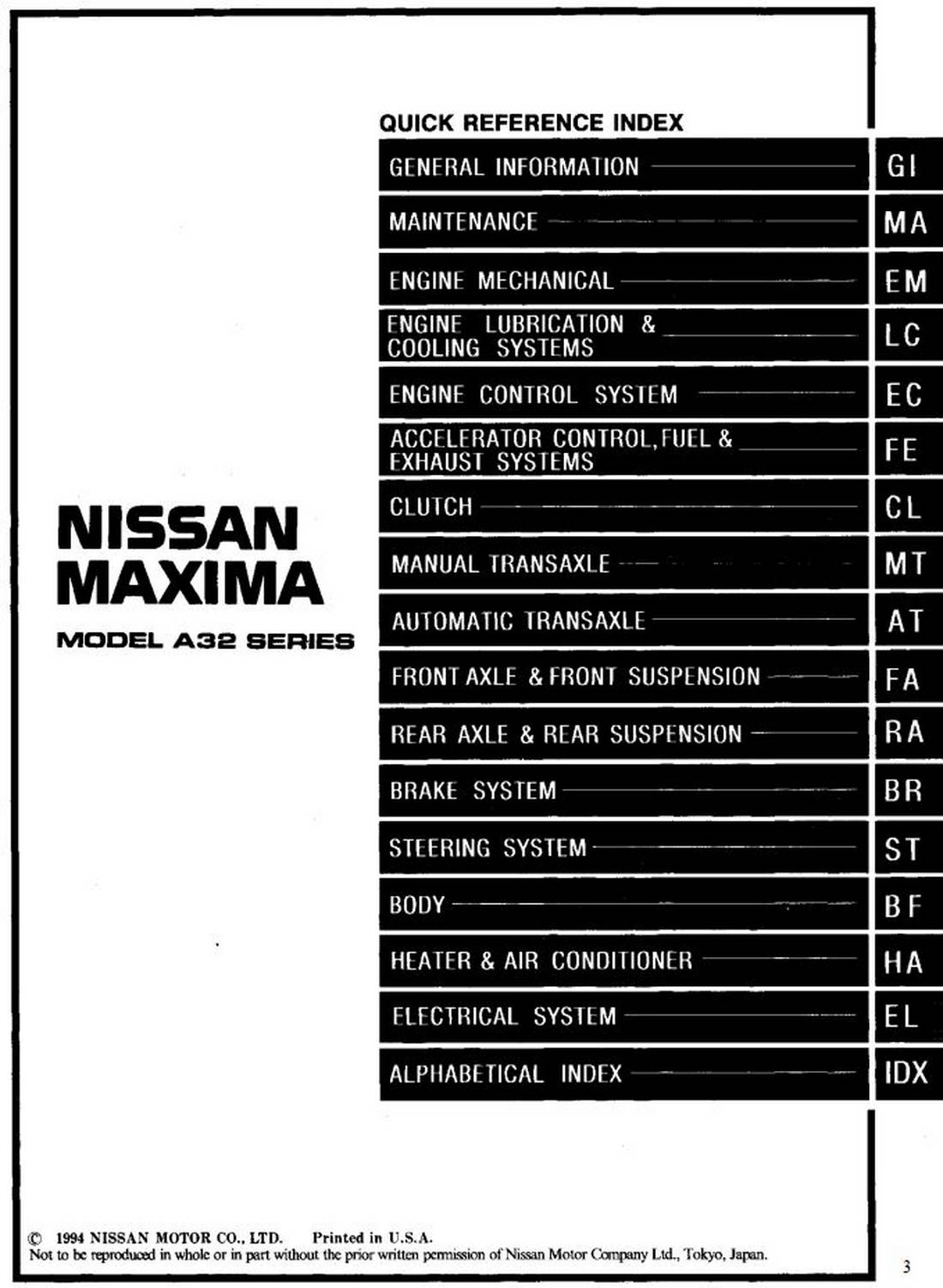 NISSAN MAXIMA MODEL A32 SERIES 1995 SERVICE MANUAL