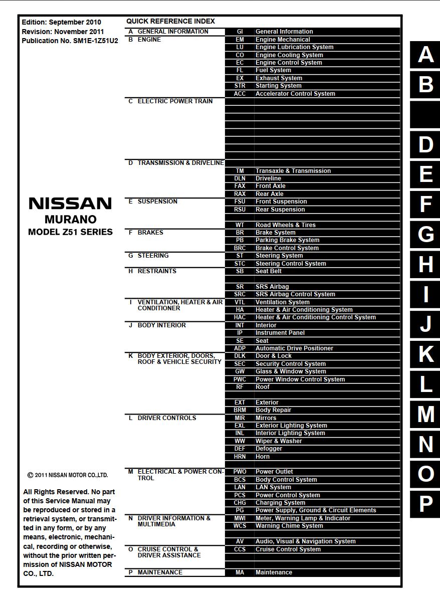 Nissan Murano 2011 Service Repair Manual