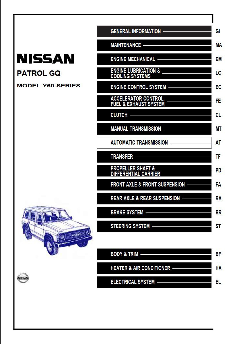 NISSAN PATROL GQ MODEL Y60 SERIES SERVICE REPAIR MANUAL