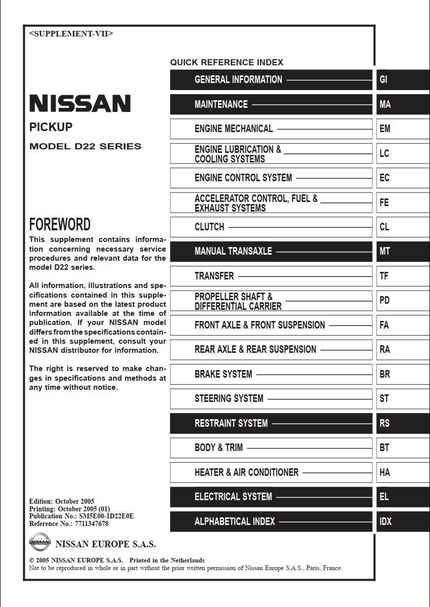 Nissan Pickup D22 series 2005 Repair Manual