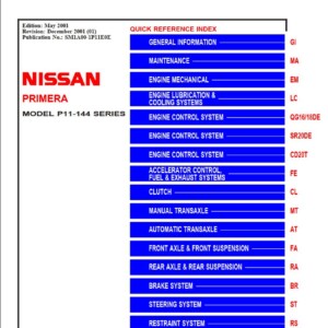 Nissan Primera P11-144 SERIES Service Repair Manual