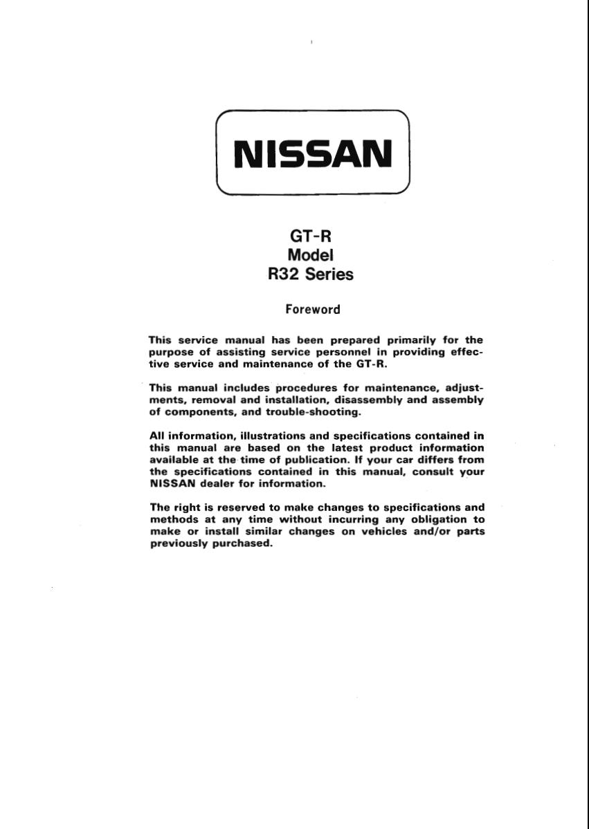 Nissan Skyline Gt R R32 1989 1994 Service Manual Pdf For Free