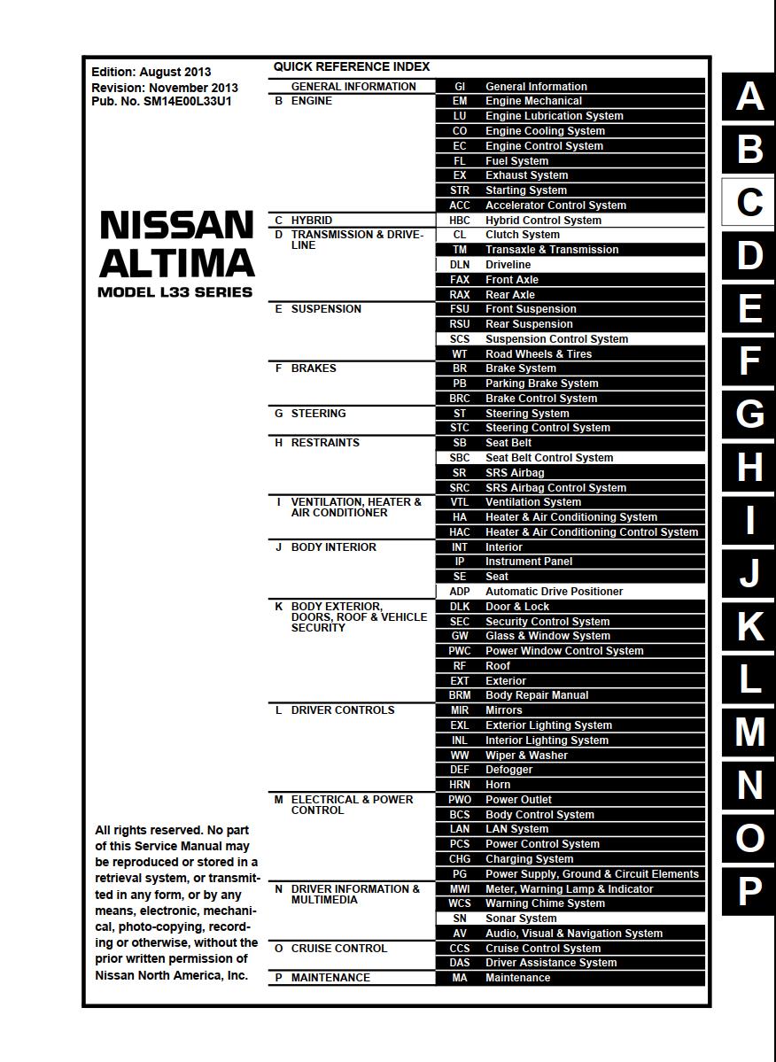 Nissan Teana 2014 Service Manual