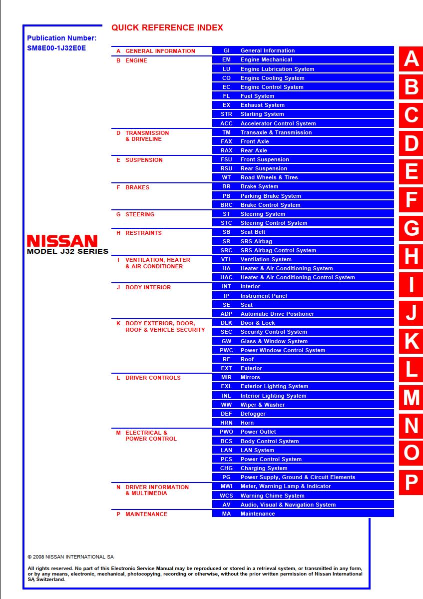 Nissan Teana J32 2008 - 2012 Service Manual