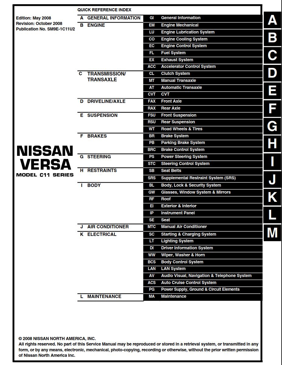 Nissan Tiida Latio 2009 Service Repair Manual
