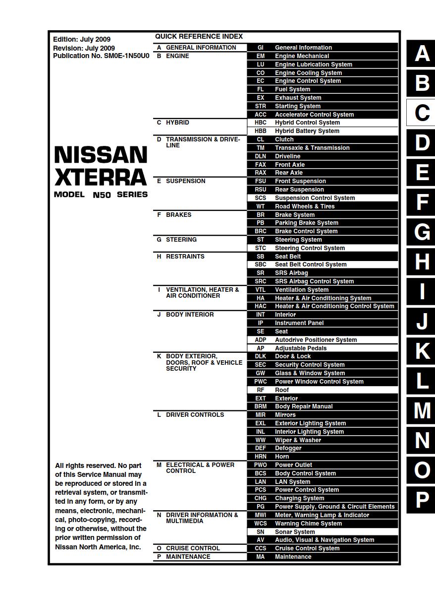 Nissan Xterra 2010 Repair Manual SM0E-1N50U0