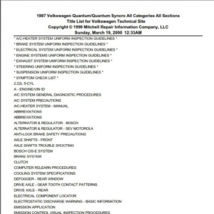 Passat B2 1987 Quantum Service Manuals