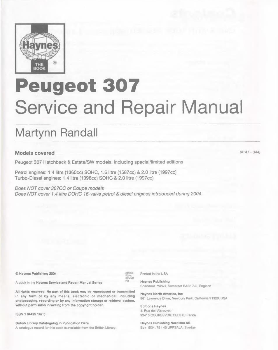 Y to 58 Haynes Online Manual 2001-2008 Peugeot 307 Petrol & Diesel 