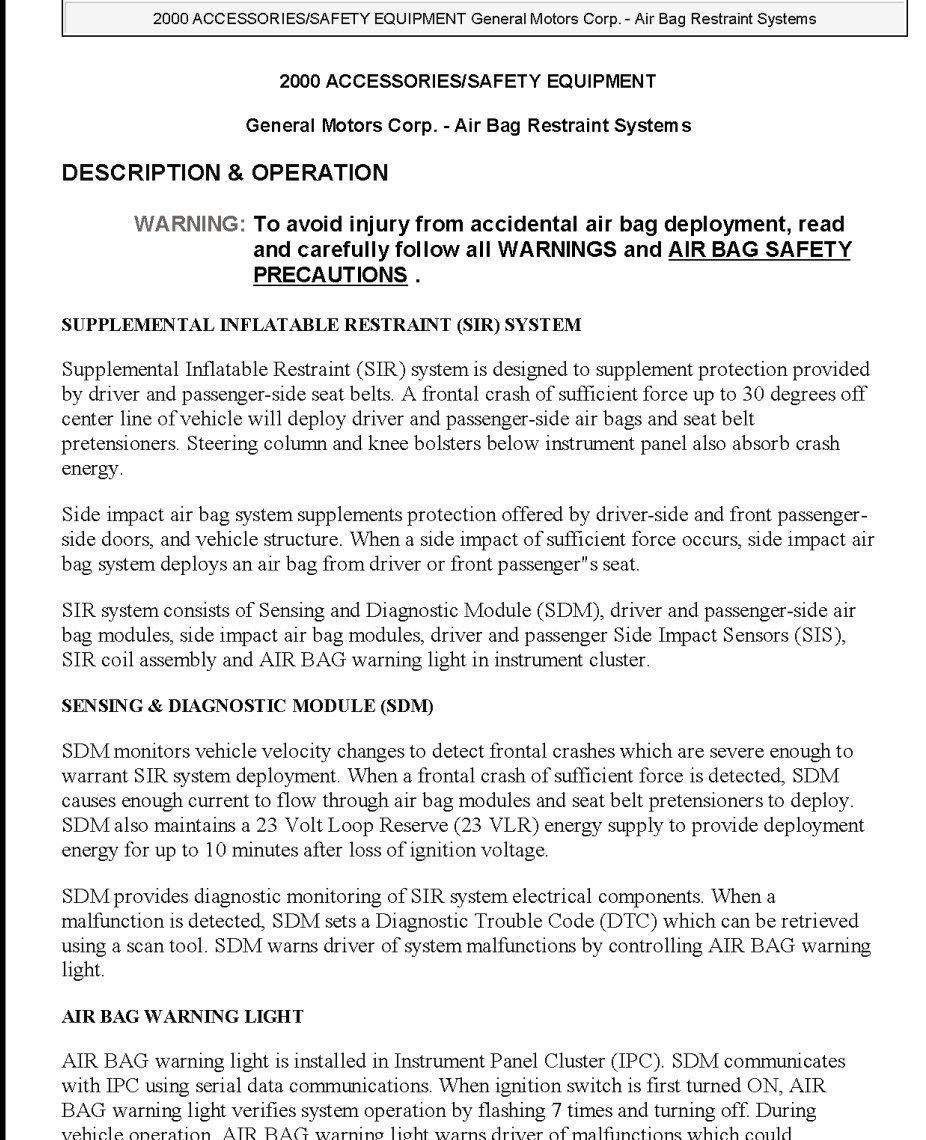 Pontiac Bonneville 2000 Service Repair Manual