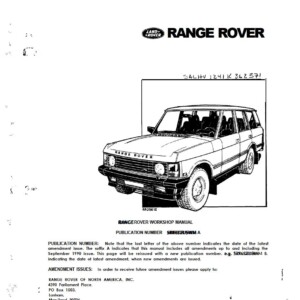 Range Rover Classic 1987 - 1991 Workshop Manual SRR652USWM A