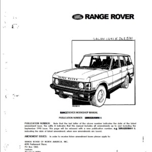 Range Rover Classic 1987 - 1993 Workshop Manual SRR652USWM F