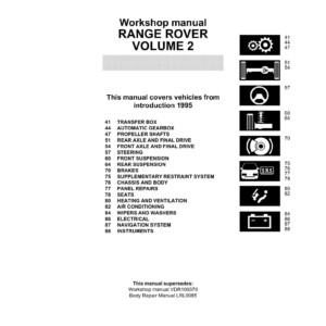 Range Rover P38 MY95 On Workshop Manual Volume 2 LRL0326ENG