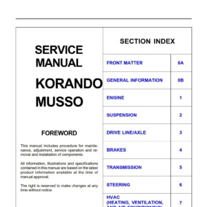 SsangYong Musso 1998 Service Workshop Repair Manual