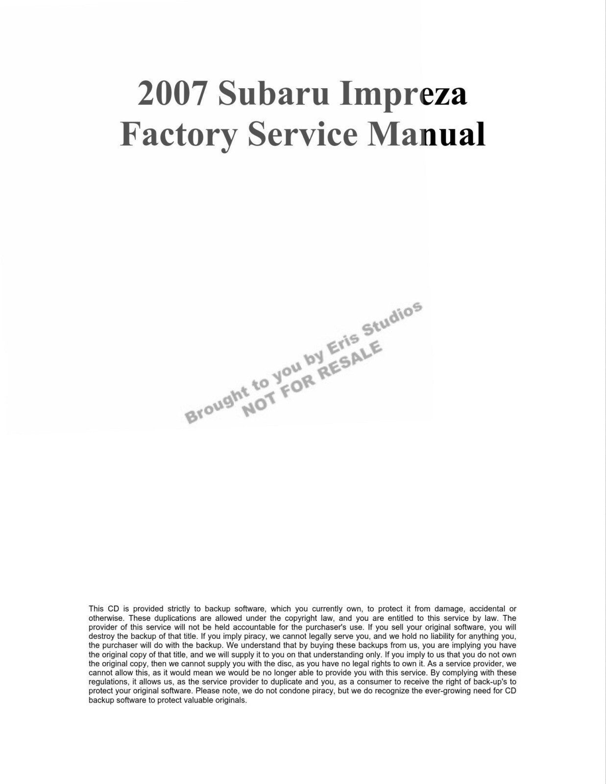Subaru Impreza 2007 Factory Service Repair Manual – Download In PDF For
