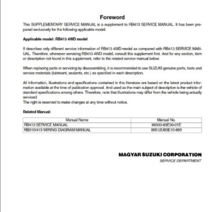 Suzuki RB413 4WD Model Service Manual 99501U83E00-01E