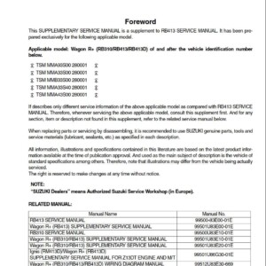 Suzuki Wagon R+ RB310 RB413 RB413D Service Manual 99501U83E30-01E