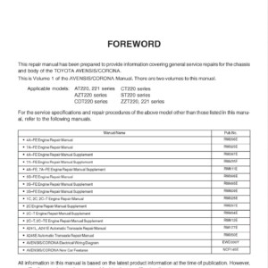 TOYOTA AVENSIS CORONA 1997 - 2002 SERVICE REPAIR MANUAL