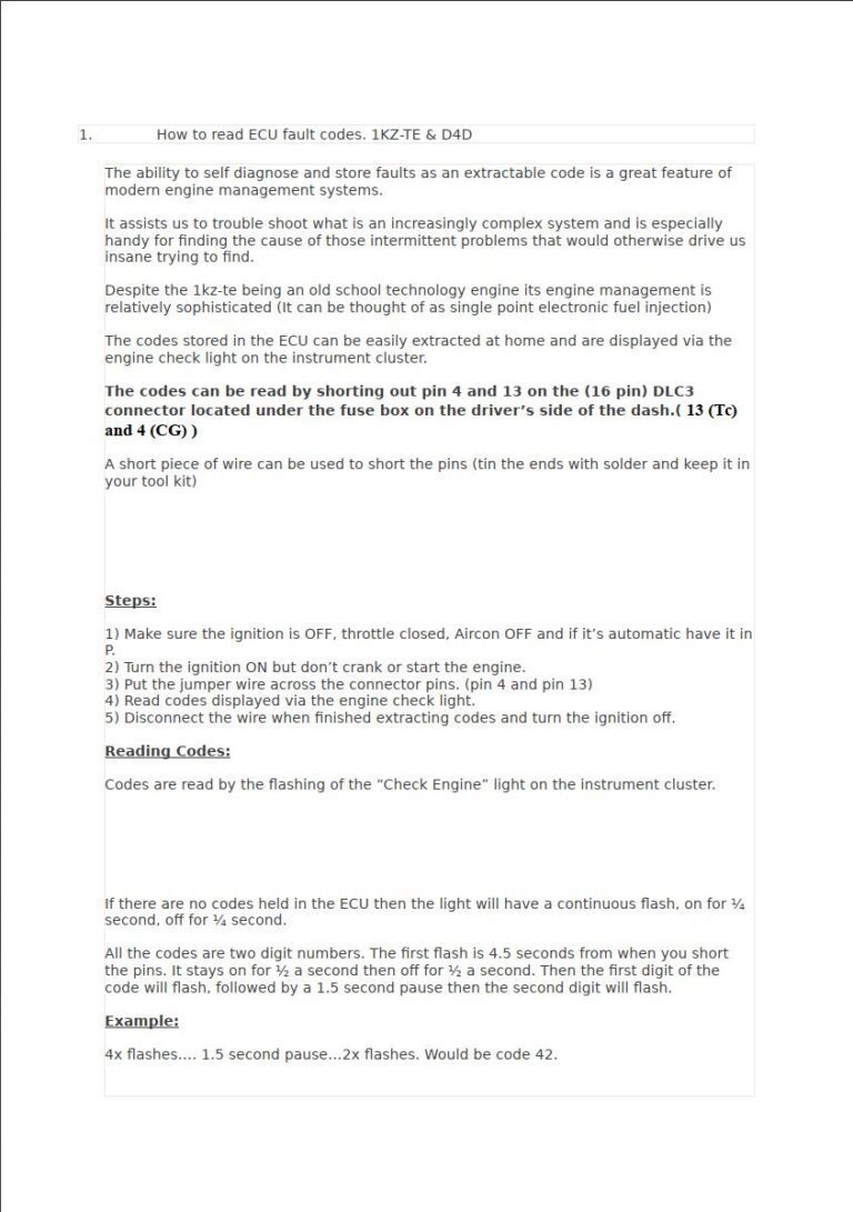 PDF ONLINE - Toyota KZTE How to Read ECU Fault Codes - DIY & Guides