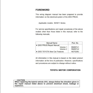 Toyota Prius NHW20 series 2003 - 2008 Service Repair Manual