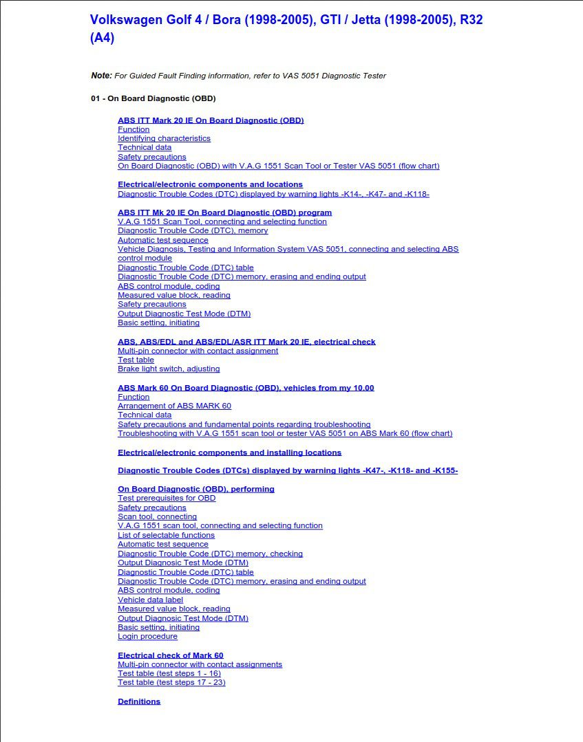 Volkswagen Bora 1998 - 2005 Service Manual