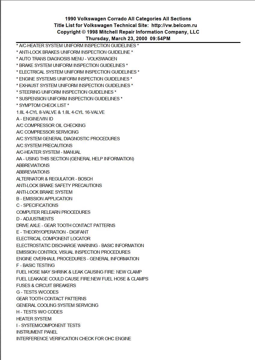 Volkswagen Corrado 1990 Repair Manual