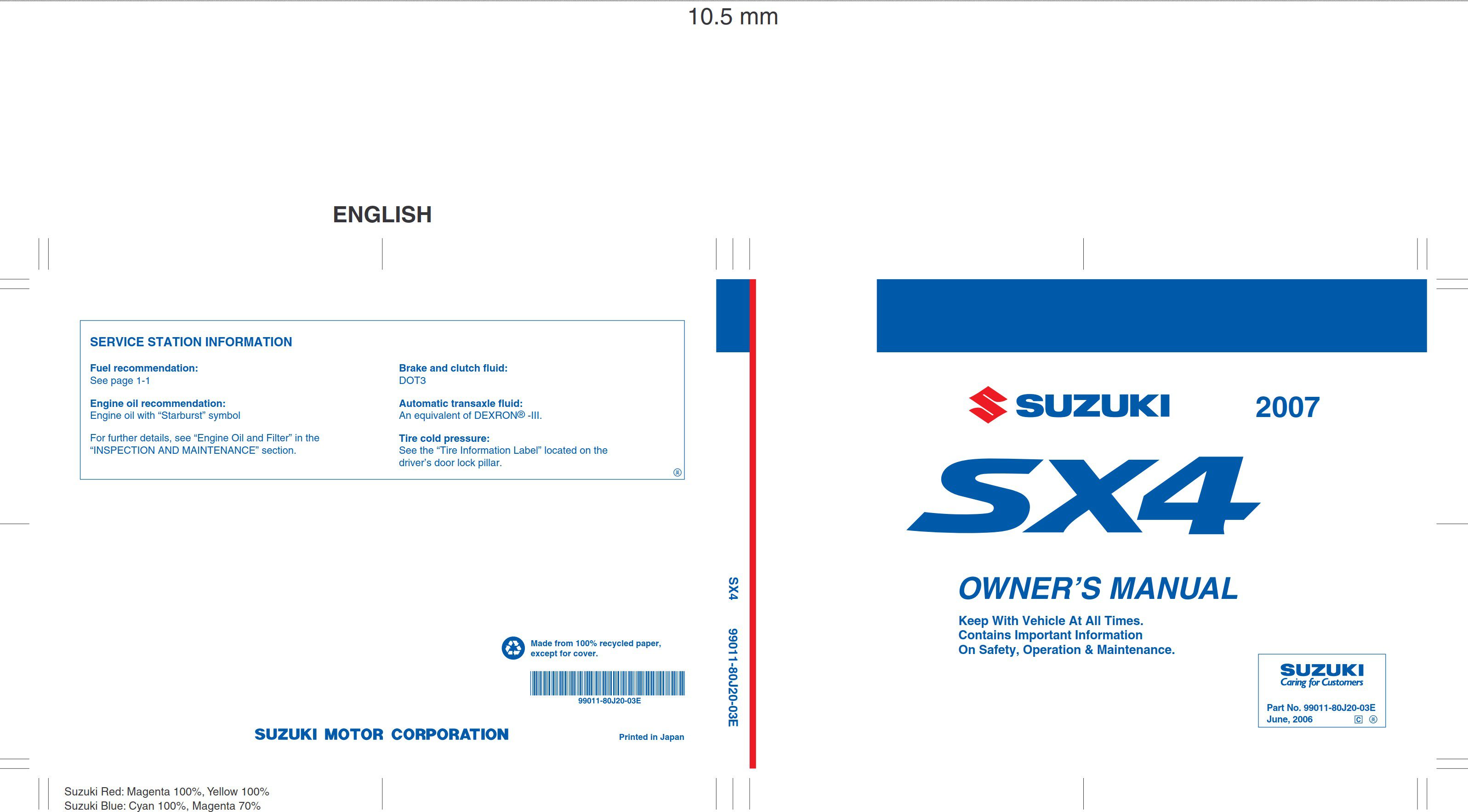 Suzuki SX4 2007 Owner's Manual